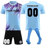 Generisch Fussball Trikot mit eigenem Namen Nummer und Logo Kinder/Erwachsene, Personalisierte Fußball Trikot für Jungen/Herren, Fussball Trikots Shorts und Socken Anzug