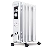 Pro Breeze 2500W Ölradiator mit 11 Heizrippen, Elektrischer Heizkörper, 24h Timer, Ölradiator energiesparend, 3 Heizstufen, Einstellbares Thermostat & Sicherheitsabschaltfunktion - weiß