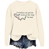 Generisch Bedrucktes Langarm-Sweatshirt Mit Rundhalsausschnitt Lässiges Pullover-Oberteil Weich Sportlich Urlaub Festliche Kleidung Bequeme Streetwear-Mode (Beige XL)