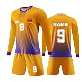 Benutzerdefiniert Fussball Trikot Kinder Set Personalisiert Trikot mit Namen Nummer Team und Logo Langarm T-Shirt Shorts and Socks Set für Erw