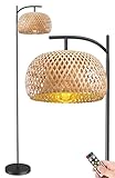 Usknxiu Kabellose Stehlampe mit Fernbedienung, dimmbare Rattan-Stehleuchte, 152,4 cm, kabellose batteriebetriebene Lampe für Wohnzimmer, Schlafzimmer, Büro, Boho-Dek