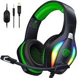 Fachixy FC100 Gaming Headset für PS4, PS5, PC, Xbox, Nintendo Switch, Gaming Kopfhörer mit Kabel und RGB Licht, Stereo Surround Kopfhörer mit Mikrofon, Noise Cancelling Gamer Headphones - GRÜN