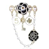 Dimeho Damen Brosche, Brosche mit Baumelnder Kette und Kunstperlen, Vintage Anstecknadeln und Broschen Vierblättriges Kleeblatt Kamelie, Elegante Strass-Schmuckgeschenke für Hochzeit, Bank