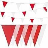 Heku Wimpelkette rot-weiß mit 20 Wimpeln I Wetterfest,10 Meter Lang I Große, Auffällige Wimpel I Ideal für Veranstaltungen, mit Integriertem Befestigungsb