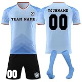 Generisch Fussball Trikots Shorts und Socken Anzug, Personalisierte Fußball Trikot für Jungen/Herren, Fussball Trikot mit eigenem Namen Nummer und Logo Kinder/Erw
