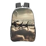 IguaTu Schwarzer und goldener geometrischer Rucksack, 40,6 cm, transparent, PVC, Schulranzen, leichter Reise-Tagesrucksack mit Seitentaschen, 2. Weltkrieg Flugzeug, O