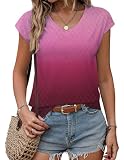 Zeagoo Tank Top Damen Sommer Elegant Casual Kurzarm Oberteil V Ausschnitt Lochstickerei T-Shirt Für Frauen Leicht Schön Ärmellose Bluse JB1 L