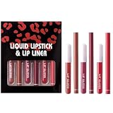 Combo Lippenstift, Lippenkonturenstift-Set, matte Lippenstift-Kit, wischfeste Lippenfarben, essentieller Lipgloss, Lippen-Make-up-Set, Lipgloss, B