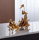 Purpledip Mahabharat/Geeta Arjun Chariot (Rath) mit Krishna und Hanuman: aus massivem Messing geformt, einzigartiges indisches Vorzeigeobjekt (10670)