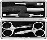 ZWILLING Maniküreset (5 Teilig, Echt Leder Etui, Metallrahmen, mit Nagelschere und Hautschere), Premium, Schw