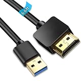 USB-auf-HDMI-Adapterkabel, 1,8 m, USB-zu-HDMI-Kabel, Stecker auf Stecker, Full 1080P HD-Display-Kabel, Audio-Video-Konverterkabel für PC/Laptop zu Monitor/HDTV/Projektor, unterstützt Windows 7/8/10,