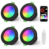 YindaLux 5W LED Einbaustrahler 230V RGB, 4 Stück LED Spots Warm bis Kaltweiss 2700K-6500K Dimmbar Steuerung mit App & Fernbedienung, Bohrloch 65-80mm IP44 Bluetooth Möbeleinbauleuchte, Schw