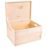 Creative Deco XXL Große Holzkiste mit Deckel | 40x30x24 cm (+/-1cm) | Holztruhe Erinnerungsbox Baby Holzbox mit Deckel und Griffen Kasten | Für Dokumente, Wertsachen, Spielzeuge| ROH, UNGESCHLIFFEN