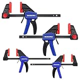 WORKPRO Einhandzwingen Set 4 Stück Schraubzwingen Spanner, Spannweite 120mm/150mm, Dehnbereich 200mm/285mm, Spannkraft 23kg/68kg, Stahl und Nylon für präzises Fix
