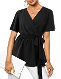 Florboom Bluse Für Damen V Ausschnitt Peplum Top Einfarbige Kurzarm Schwarz XXL