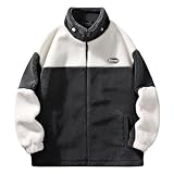 WKAYsIV Herren Oliv Oberbekleidung Teddyfleece mit Stehkragen Winterjacke Sweatjacke mit Reißverschluss Kuscheljacke Kinder (Beige, M)