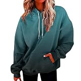 AMDOLE Lange Hoodies für Damen, Übergröße, Kapuzen-Sweatshirt, langärmelig, Kordelzug, Herbst-Top, lockeres Sweatshirt mit Taschen, Blau 3, S