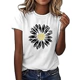 Rumity T-Shirt für Damen Casual T-Shirts Kurzärmelig Bluse Tunika Sommer Lässig Urlaub Loose Tees Tops mit Süß Print Top V Ausschnitt Damen Damen Tshirt Weiß Mit Glitzerdruck Tops FüR Damen S