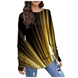 Briskorry Damen Langarmshirt mit Daumenloch Leichtes Sweatshirt Oberteil Loose Rundhalsausschnitt Langarm Geometric T-Shirt Casual Bequeme Tunika 2024 Frühlingse Sommer Bedruckte Basic Top