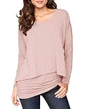 Uniquestyle Damen 2 in 1 Optik Langarmshirt Casual Tunkia Langarm Große Größen Longshirt Asymmetrisch Oberteil Top Shirt (Altrosa, XL)