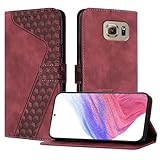 OKZone kompatibel mit Samsung Galaxy S6 Hülle, PU Leder Handyhülle Tasche Wallet Schutzhülle Flip Cover Klappbar Etui mit Magnet Kartenfach TPU Lederhülle(Rot)