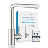 Bächlein Küchenarmatur Varvaro – 360 Grad schwenkbarer Wasserhahn für die Küche (gebürsteter Edelstahl) – Einhand-Spültischbatterie aus Edelstahl mit ausziehbarem Schlauch und Brause mit U