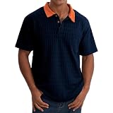 Männer Reverskragen Freizeithemd Sport Oberteile Herren Jacquard Hemd Kurzarm Bunte Sommerhemd Casual T-Shirt Tennis Golf Sportshirt Atmungsaktiv Businesshemd F