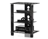 FITUEYES TV Rack HiFi Regal Audio Schrank Glas und Alu Höhenverstellbares Reg