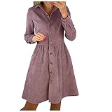 RMBLYfeiye Hemdkleid Damen Langarm Cord Freizeitkleid Herbst Winter,Oversize T-Shirt Vintage Einreiher Cord-Kleid Lang Bluse Einfarbig Shirtkleid Lose Minik