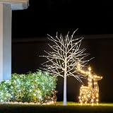 CCLIFE Led Lichterbaum Innen Aussen Weihnachten,Led Baum Innen,Birkenbaum Lichterdeko,Warmweiß,IP44,120cm,150LED,CushH