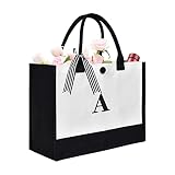XonyiCos Große personalisierte Initiale Leinwand Geschenk Tragetasche für Frauen Hochzeit Geburtstag Tasche, Monogramm Stickerei Strandtasche Einkaufstasche (A)