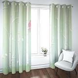 UIRINGART Verdunkelungsvorhänge im nordischen Stil Grüner Wald Birke Rosa Vogeldruck Wärmeisolierte Fenstervorhänge für Schlafzimmer Kinderzimmer Arbeitszimmer 2 Paneele H210xB140