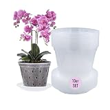 Garten lux 10er Set Orchideentöpfe Transparente mit Drainageloche Ø17cm 1.5L und 10 Stücke Untersetzern Kunststoff-Pflanztöpfe Blumentöpfe für orchideen für den Innenb