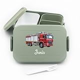 Feuerwehr Brotdose Kinder für Mepal - Lunchbox Kinder mit Trennwand Name, Kindergarten, Schule - Alles für den Schulanfang - Personalisierte Brotdose Feuerwehr - Brotdose mit N