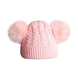 URSING Baby Strickmütze Kinder Mädchen Jungen Warme Stricken Hüte Mützen Wolle kappe Wintermütze Winterhüte Kindermütze Kopfbedeckung Bommelmütze Pudelmütze Häkelmütze (One size, A- Rosa)