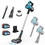 ikeborm Akku Staubsauger 45000Pa / 550W Staubsauger, Staubsauger Kabellos mit 2PCS 5500mAh Batterien, 0.6L Stielstaubsauger für Tierhaare, Teppich und Hartb