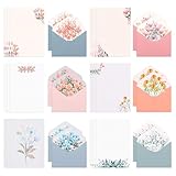 Briefpapier mit Umschlag, 24 Blatt Blumen Briefpapier Liniert mit 12 Briefumschlag, Schönes Briefpapier Set für handgeschriebene Briefe, Liebesbriefe und Einladungen (6 Florale Stile)