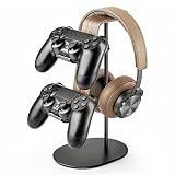 QinCoon Controller und Kopfhörer Halter, Aluminium und Holz Gaming Controller & Headset Ständer Halterung für PS5 PS4 Xbox One Nintendo Switch, Universelles Schreibtisch-Game-Zubehö