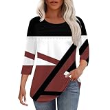 Damen-Tunika, Rundhalsausschnitt, 3/4-Ärmel, plissiert, lockere Bluse, elegant, lässig, elegant, Sommer-T-Shirt, wein, S