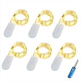 BXROIU 20er Micro LED Lichterkette mit CR2032 Batterie betrieb Auf 2 Meter Silberdraht für Party, Garten, Weihnachten, Halloween, Hochzeit, Beleuchtung Deko (Warm weiß, 6 Stück)