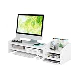Catekro Monitorständer Weiß, Monitor Erhöhung Schreibtisch, Schreibtisch-Monitorerhöhung Holz für PC Computer Laptop Drucker(Weiß)