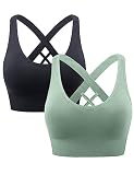 Heersan Sport BH Damen, Push up Sport Bra Ohne Bügel Crossback Seamless Starker Halt Sports Bra mit Abnehmbaren Gepolstert für Fitness Lauf Joggen Yog