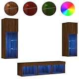 vidaXL Wohnwand 5-TLG., Schrankwand mit viel Stauraum, Anbauwand mit LED-Beleuchtung, Wandmontage Fernsehschrank Wohnzimmer Set, Braun Eichen-Optik