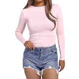 Basic Langarmshirt Damen Enge Oberteile Crop Tops Slim Fit Y2K Clothes Long Sleeve Shirt Women Rundhals skims Oberteil Vintage Trikot Crop top Langarm Damen blusenshirt t-Shirt Langarm D