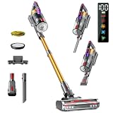 Kissof Akku Staubsauger, 45000Pa/550W/70 Mins Staubsauger Kabellos Mit Selbststehende Funktion, Anti-Tangle-Bodenbürste, Duftkarte, Hocheffizientes Hypa-Filtersystem für Hartböden Teppiche T