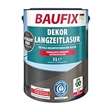 BAUFIX Dekor Langzeitlasur anthrazitgrau, seidenglänzend, 5 Liter, Holzlasur, Holzschutzlasur für außen und innen, für viele Nadel-/Harthö