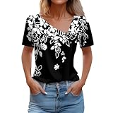 Damen Shirt Baumwolle Shirt Damen Dirndl Bluse Sommer Outfit Damen Tshirt Damen V Ausschnitt Baumwolle T Shirt Damen Y2K JGA Tshirt Tops für Damen Baseball Shirt Kostüm Damen Schwarz S
