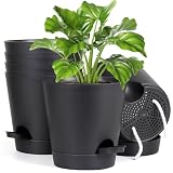 Homeuouz 6 Packs Blumentopf Selbstbewässernd, 12.7cm Pflanzentopf mit Bewässerungssystem, Übertopf mit Untersetzer, Blumentöpfe Set Ideal für Innen und Balkongärten, Schw