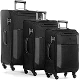 FERGÉ Kofferset Weichschale 3 teilig leicht erweiterbar Saint-Tropez Reisekoffer Trolley-Set (Handgepäck, L, XL) 3er Set Stoff-Koffer Roll-Koffer 4 Rollen Stretch-Flex schw