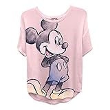 Disney Ladies Mickey Mouse Fashion Shirt - Ladies Classic Mickey Mouse Clothing Mickey Mouse Big Character Tee (Blush, Medium)